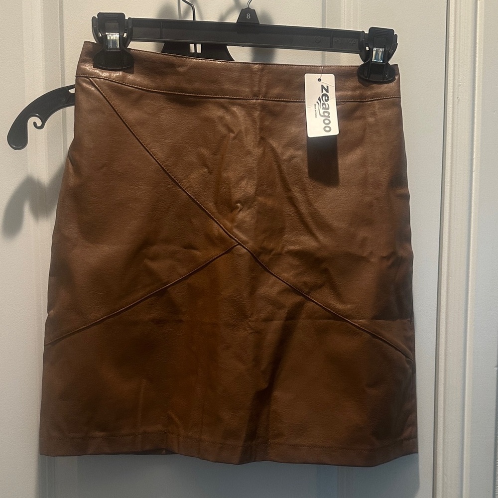 zeagoo Brown Faux Leather Mini Skirt